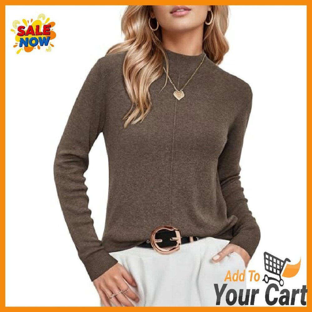 Women's Wool Blend Mock Neck Sweater Long Sleeve Business Casual Pullover - Picture 2 of 6